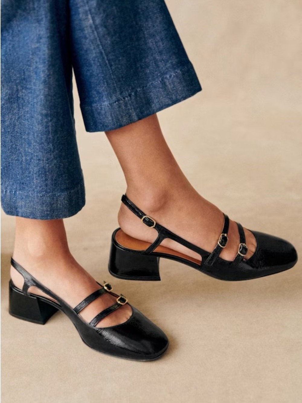 Sezane Paula Babies in Patent Black Size 36